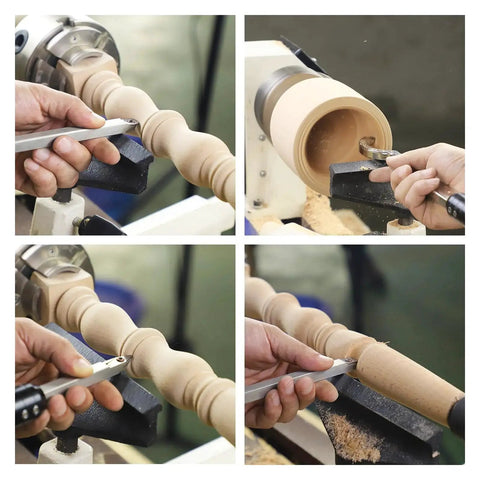 Pro Grade Versatile Carbide Tip Wood Lathe Tool Set With Bowl Sander And Interchangeable Aluminum Handle in use