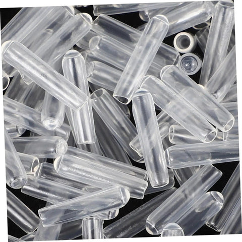 Clear Plastic End Caps 100 Pack For Screws And Round Tubing Bolt Cap Covers And Thread Protectors in a scattered layout