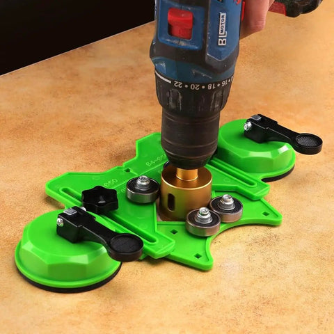 Diamond Hole Saw Kit For Ceramic Tile Glass Porcelain Marble And Granite, 10 Pcs Dry And Wet Core Bits With Double Suction Cups tool in use