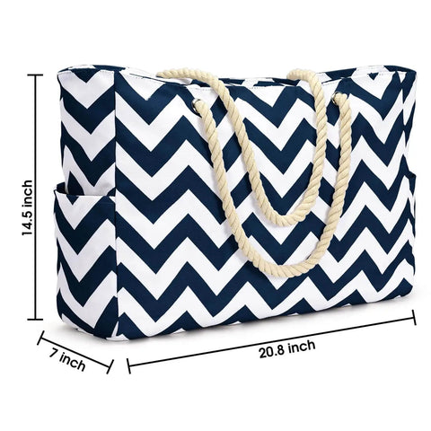 Chevron patterned Go To Beach Tote Bag For Women With Zipper Waterproof And Sandproof Huge Capacity Holds Towels Sunscreen Clothes And More