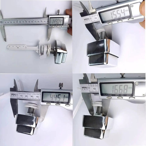 Caliper measuring components of Push Button Toilet Flush Kit With Side Mount Handle