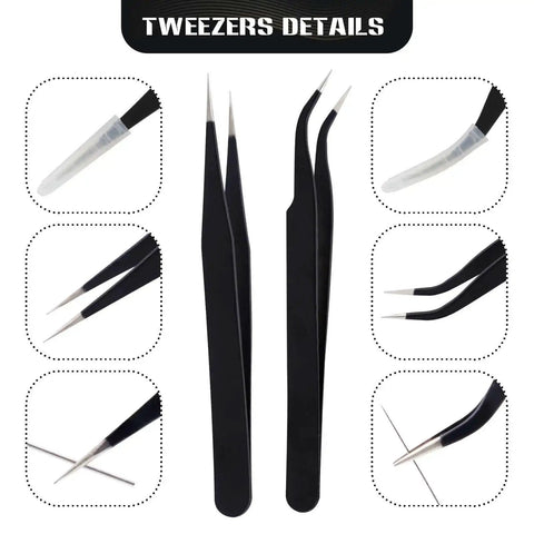 Two types of tweezers from Nozzle Cleaning Kit For 3D Printers With Brush And Pro Tools, detailed view.