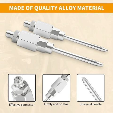 Grease Gun Needle Tip Set, 6 Pack With Four One Eighth Inch NPT 18G Tips and Two Narrow Dispenser Needles for tight spaces, stainless steel