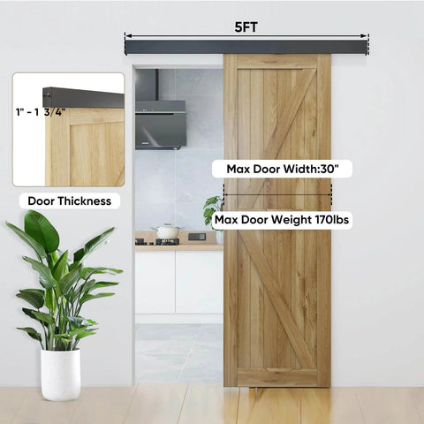 5 Foot Sliding Barn Door Hardware Track Kit Aluminum Alloy Box Rail System for Classic Modern Interior Single Wooden Door