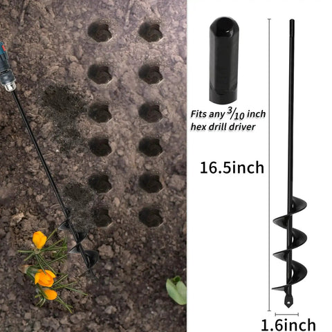 Planting Garden Auger Drill Bit Set 2 Pack Solid Core Shaft Spiral Hole Digger For Three Eighths Inch Hex Drive Drills