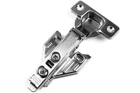 Close-up view of a durable cabinet hinge from the 30 Pack Full Overlay Face Frame Cabinet Hinges With 105 Degree Adjustable Concealed Soft Close Cup Hinges Easy Install With Screws Included Durable Cabinet Hardware For Kitchen And Home Upgrades.