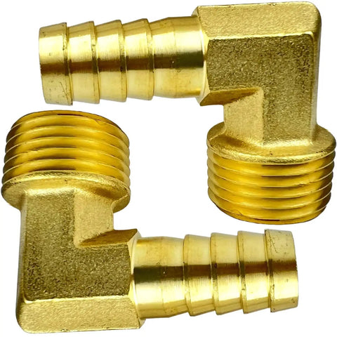 Durable Brass Hose Barbed Elbow Fitting 90 Degree 1/2 Inch Barb to 1/2 Inch NPT Male, 2 Pack