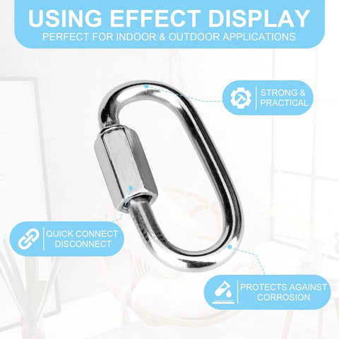 10 Pack 1.5 Inch 304 Stainless Steel Quick Links Locking Carabiner Chain Repair Links 175 Lbs Capacity strong and corrosion-resistant