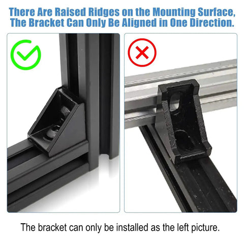 Correct and incorrect installation of 30 Set 2020 Aluminum Extrusion Corner Bracket Kit With 60 T Slot Nuts And 60 M5 Screws And 60 Washers