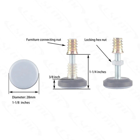 Stop Rocking Your Furniture With PTFE Bottom Leveler Pads, 28mm Base And One Quarter Twenty Threaded Shank, Adjustable Leg Levelers
