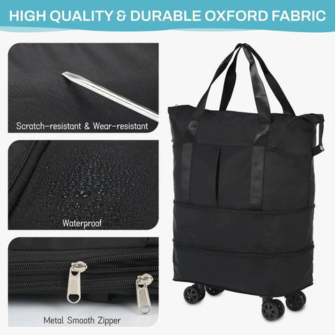 Rolling Duffle Bag With Wheels For Travel VOOWO Expandable Carry On Duffel Water Resistant Oxford Luggage with durable features