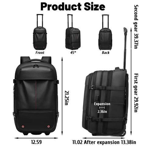 21 Inch Carry On Luggage With Removable Vacuum Seal Bag And Expandable Vacpack Backpack On Wheels, product size details