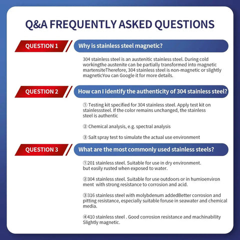 Q&A on stainless steel including magnetic properties, authenticity identification, and common types. Suitable for DIY Projects.