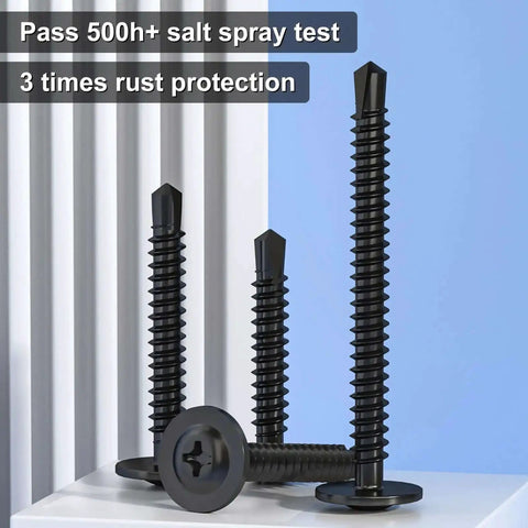 Heavy Duty Self Tapping Screws Assortment Kit For Metal Size 8, 180 Pieces, 410 Stainless Steel Self Drilling Screws on display
