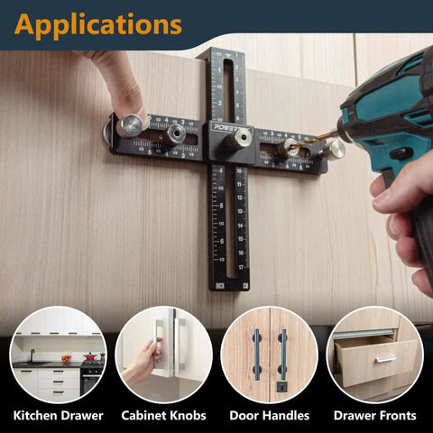 Cabinet Hardware Doweling Jig Kit With Titanium Coated Drill Bits for knobs handles pulls installation on cabinet doors.