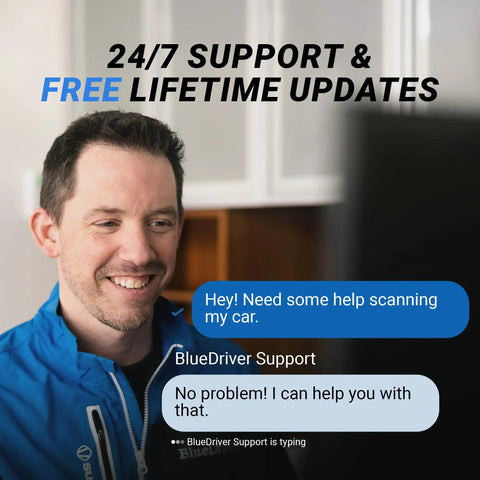 Pro Bluetooth OBDII Car Diagnostic Tool for iPhone and Android No Subscription Fee Reads and Clears Codes for Check Engine ABS SRS Airbag and 7000 Plus Issues BlueDriver customer support interaction.