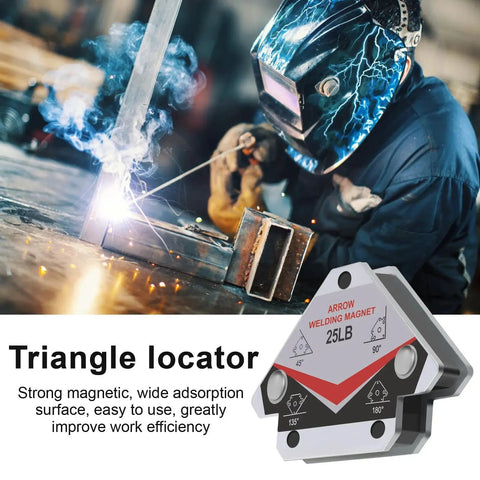 Welder using Heavy Duty 25 Pound Welding Magnets Four Pack with Arrow Shaped Hold for precise angles in metal fabrication by GUTIMORE.