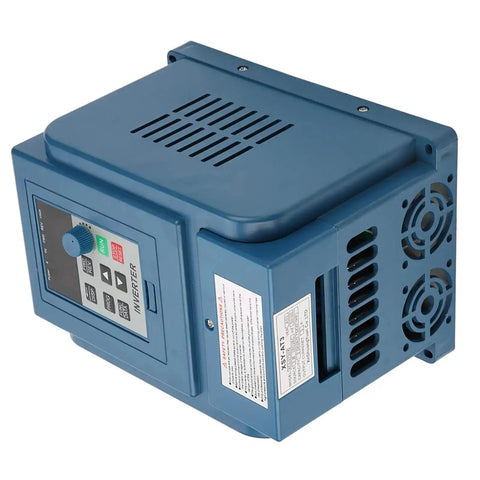 Variable Frequency Drive 380V 3A Speed Controller for 3 Phase 0.75kW Motor with wide vents and control panel, side view