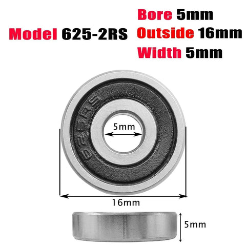 625-2RS Ball Bearings C3 High Speed 5x16x5mm dimensions with model and size details by Donepart