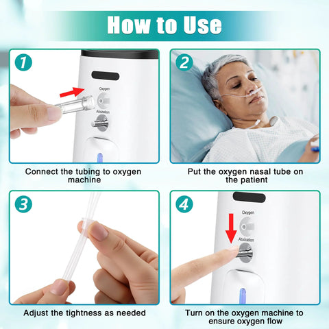 Oxygen nasal cannula set Anglechic, Amazon brand, 7ft soft tubing, 10-pack with tube connectors; how-to-use diagram