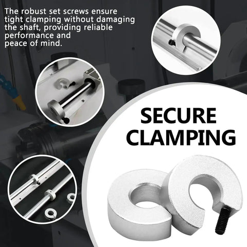 4 Piece Shaft Collars For SBR20 20mm Bore 40mm OD 12mm Thick Aluminum Locking Collars Clamp On With M5 Set Screws Anodized Linear Rail Stop For CNC And Linear Motion Systems shown installed on rail demonstrating secure clamping.