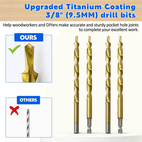 Pro Grade Pocket Hole Jig Kit With Dust Collection, Adjustable 15 Degree Holes, All Metal Construction With Titanium Plated Bits