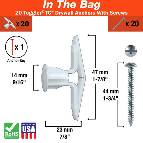 Commercial Drywall Anchor With Screws For Five Eighths To Three Quarters Inch Drywall, Polypropylene Construction, Made In USA