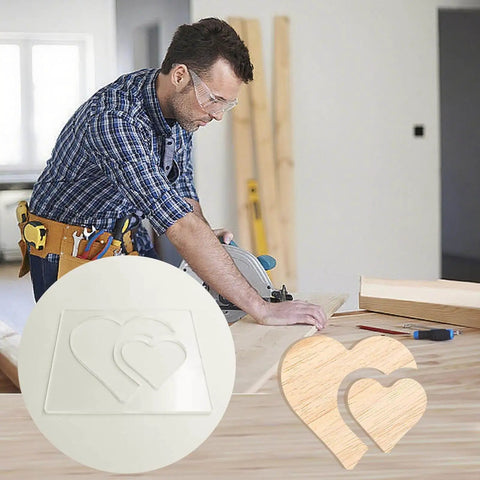 Woodworker using Clear Acrylic Double Heart Router Templates for Woodworking, 5mm Thick Inlay Guides on a wooden board