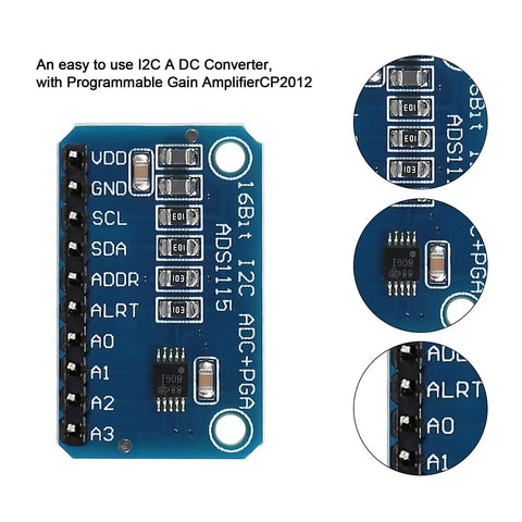 3 Pack ADS1115 16 Bit 4 Channel I2C Analog To Digital Converter Module With Programmable Gain Amplifier for Arduino and Raspberry Pi