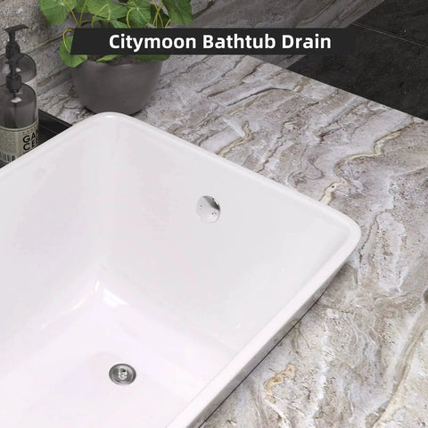 All Metal Lift And Turn Bathtub Drain Kit With Two Hole Overflow Faceplate Corrosion Resistant Chrome Plated Replacement Tub Drain Trim Set For Fine And Coarse Thread Conversion Fits One Three Eighths Inch And One Half Inch Tub Elbows installed in bathtub corner view.
