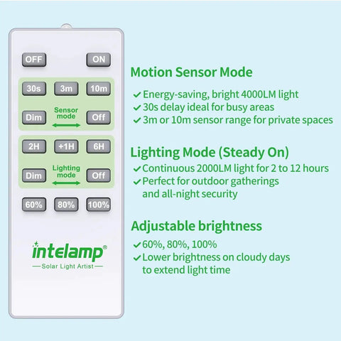 Remote control for Solar Flood Lights Outdoor Waterproof No Wiring Needed With Remote 20000mAh 4000LM Linkable Dual Motion Sensor
