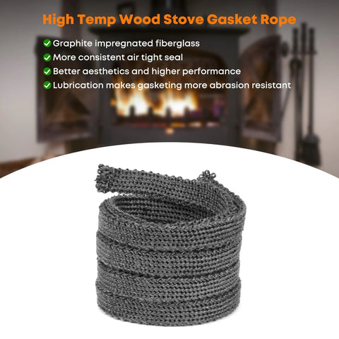 Stanbroil graphite-impregnated fiberglass gasket rope for wood stoves, 5/8 x 1/8 x 84, gray coil