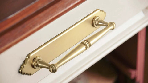 Champagne Bronze Cabinet Pulls 5.04 Inch Center To Center With Back Plate Zinc Alloy 2 Pack installed on drawer