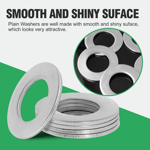 Flat stainless steel washers for screws/bolts, 1in ID, 2in OD, 304 stainless, pack of 5