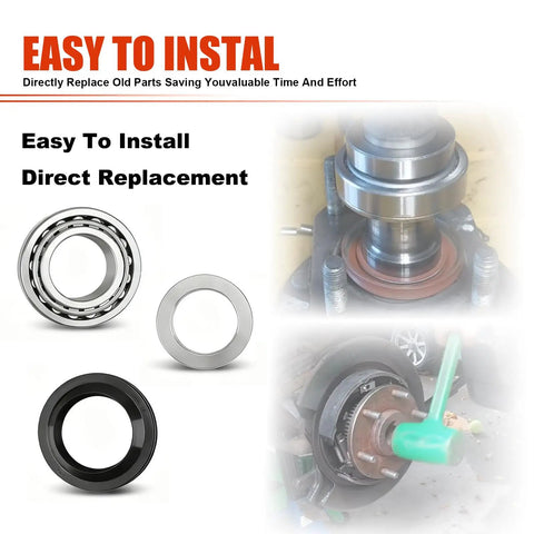 Rear Axle Shaft Wheel Bearing Inner Spacer And Oil Differential Seal Kit For Titan 2004-2007, Frontier 2005-2017, Xterra 2006-2015 Direct Replacement For 43252-7S200 And 43070-7S200 Heavy-Duty Auto Repair Set components displayed with installation view