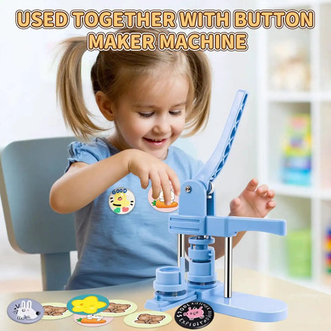 Child using 2.75 Inch Circle Cutter For Badge Making with DIY Button Badge Circle Punch, crafting badges in a classroom.