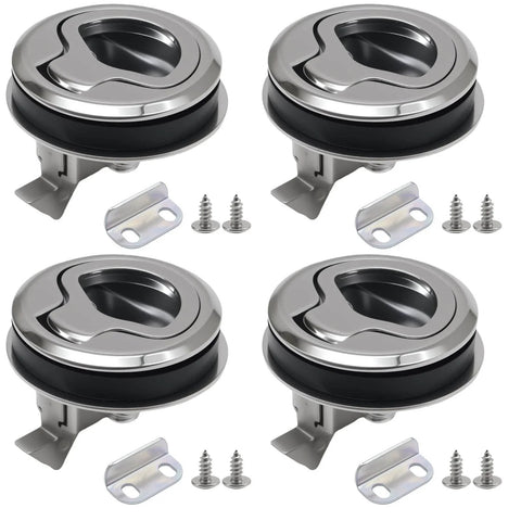 4 Pack 1.5 Inch Handle Lift Slam Latch And Flush Pull Latch With Keyless Locking For Marine Hatches And Electrical Enclosures, Rust Proof Zinc Alloy Construction, Humid Environment Resistant, Durable Latch Hardware shown with screws and brackets