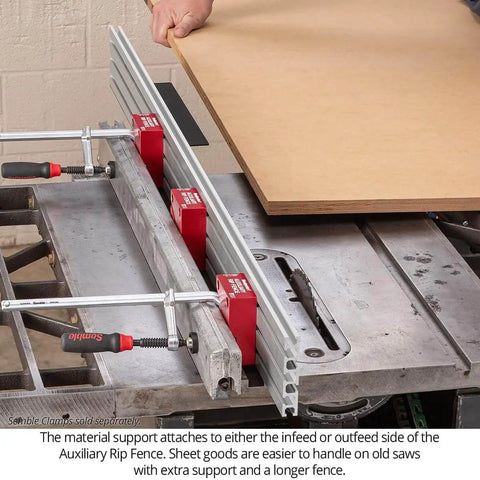 Auxiliary Rip Fence 48 Inch Table Saw Extension For Infeed Or Outfeed Material Support With Built In T Track Slots And Sliding Clamping Blocks Pro Grade USA Made ARF 48 installed on table saw