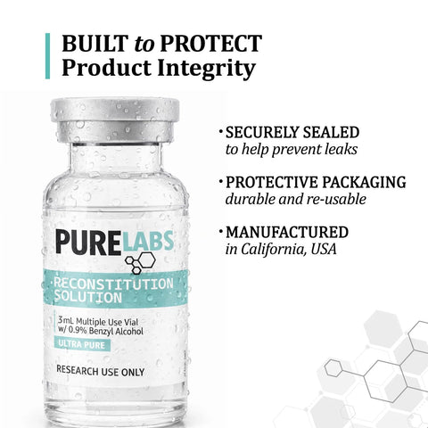 PureLabs 3 mL glass reconstitution solution vial with 0.9% benzyl alcohol, ultra pure.