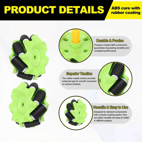 Versatile Mecanum Wheel Set For Smart Robot Cars And DIY Models 58mm Omnidirectional ABS Rubber Wheels 2.28 Inch Green