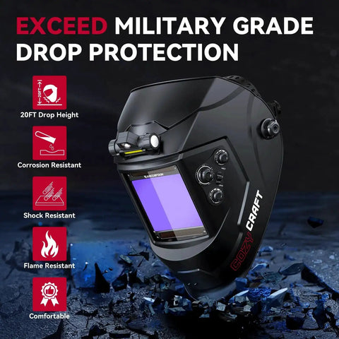 Large View Auto Darkening Welding Helmet With LED Light And Solar Powered Hood Four Arc Sensors Wide Shade Range