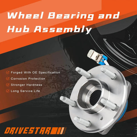 Front wheel hub and bearing assembly 5-lug w/ABS for Chevy Impala Monte Carlo, product specifications displayed.