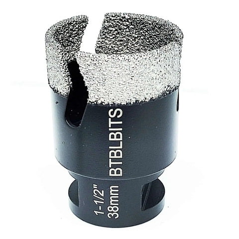 Dry Diamond Core Drill Bit For Tile And Stone One And A Half Inch 38mm With Three Eighths Inch Hex Shank Adapter and Five Eighths Inch Thread