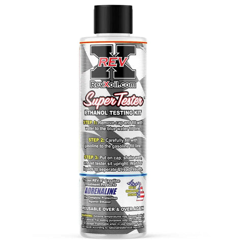 Bottle of Reusable Gasoline Ethanol Test Kit For Detecting E10 To E90 Ethanol Levels with instructions and logo
