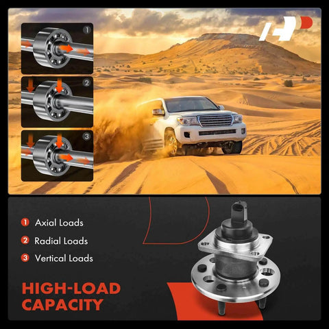 Car driving in desert, showcasing Rear Wheel Hub and Bearing Assembly ABS Single Unit 5-Lug Compatible: Chevrolet Malibu, Cadillac DTS models.