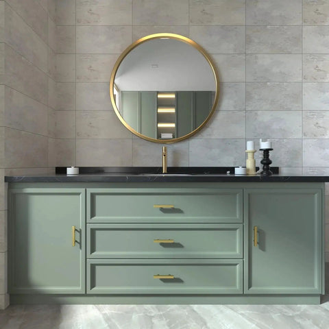 20 Pack Gold Cabinet Handles And Drawer Pulls In Brushed Brass Finish For Kitchen Cupboards And Dressers on green vanity