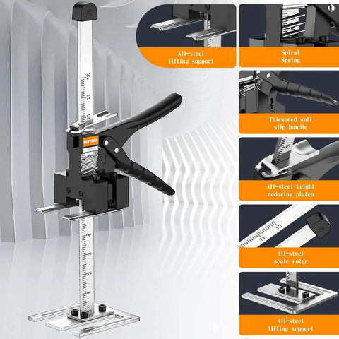 Labor Saving Arm Jack for Construction and Furniture Lifting 10 Inch Lift 300lb with steel base and scale ruler