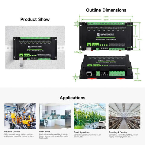8 Channel Ethernet Relay Module With Digital Input And Modbus RTU TCP Support, PoE powered relay in rugged rail mount case