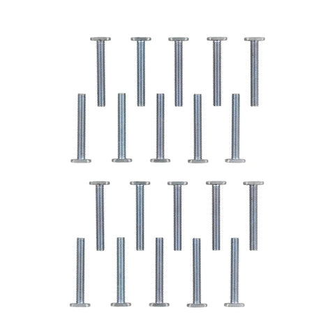 T Slot Bolt Set 20 Pack Two And A Quarter Inch Tee Bolts for Woodworking and T Track Jig Bolts arranged in rows