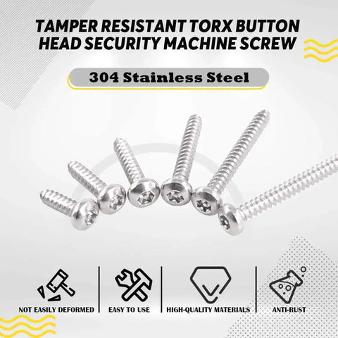 210 Piece Stainless Steel Button Head Torx Sheet Metal Screws Set with Tamper Proof Security, Includes T15 Bit, multiple screw sizes, silver